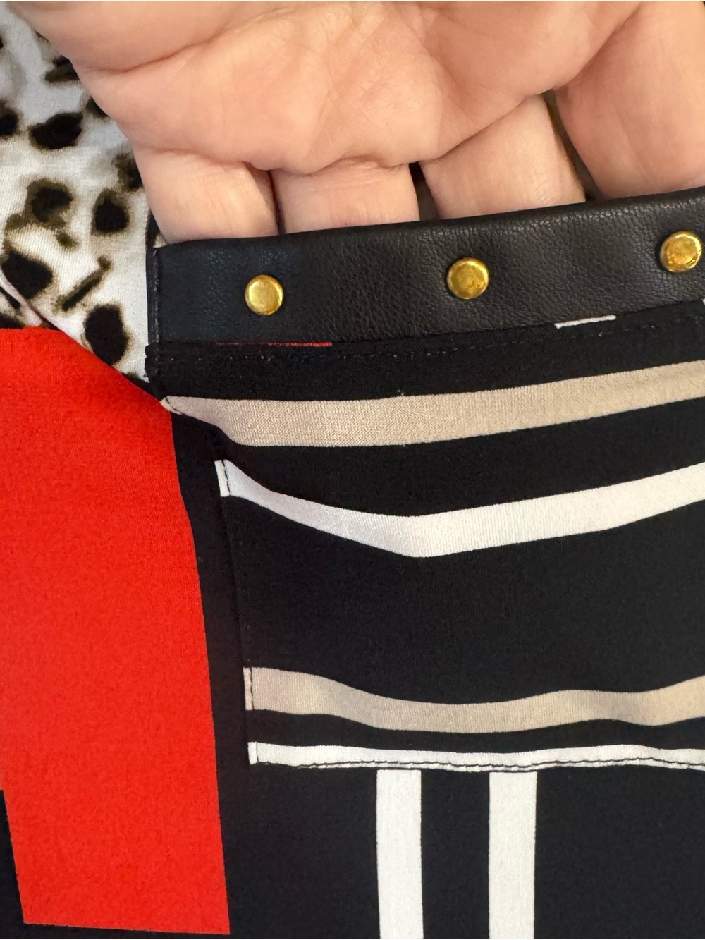 CALVIN KLEIN Red, Black & White Geometric Leopard-Accent Sleeveless Top  LARGE - Picture 3 of 8